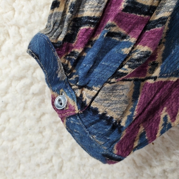 LRL Lauren Ralph Lauren Top Blouse Womens M Blue Purple Abstract 3/4 Sleeve - Picture 9 of 12